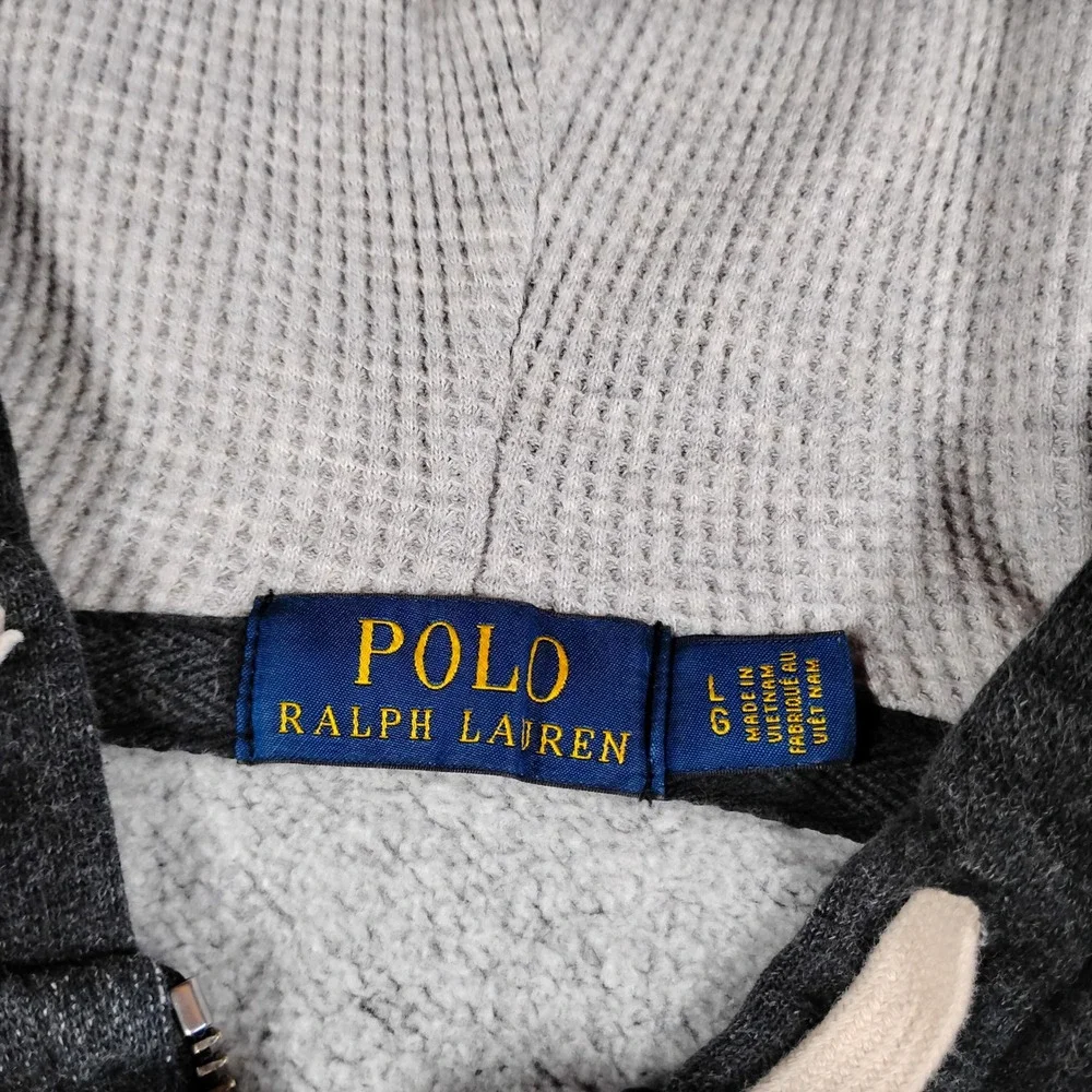 Polo Ralph Lauren Mens Full Zip Hoodie Gray Heather Waffle Lined L‎